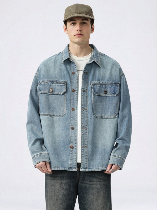 Washed Denim Loose-fit Shirts
