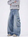 Old Washing Multiple Pockets Tooling Wide-leg Mopping Jeans