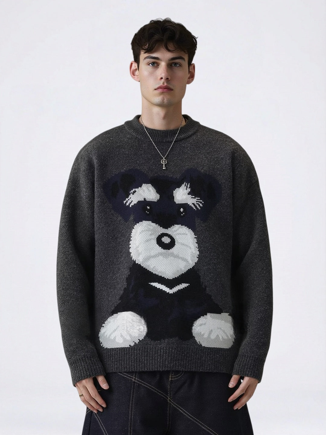 Pullover mit Cartoon-Welpenmuster