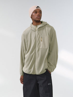 Bata Wave Pattern Stand Collar Outdoor Windproof Zipper Jacket
