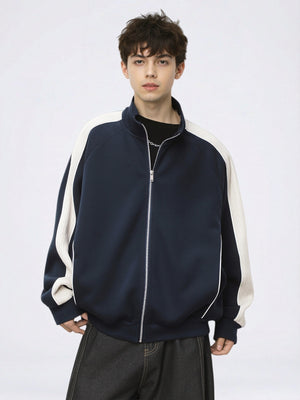 Color-blocked Raglan Sleeves Cardigan Sweatshirt