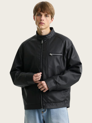 Stand Collar Locomotive Loose PU Jackets