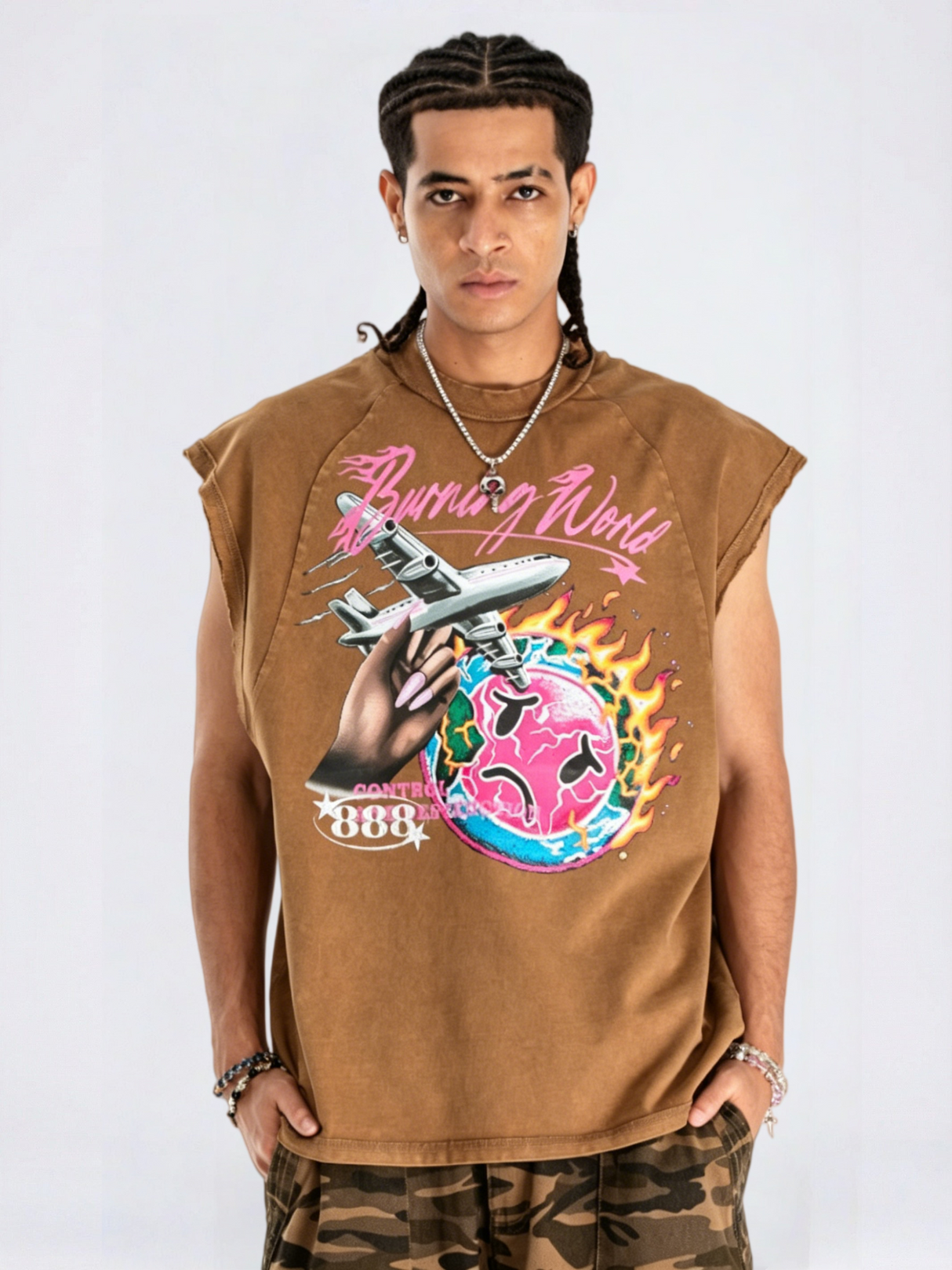 Retro Washing Water Printed Tank Tops