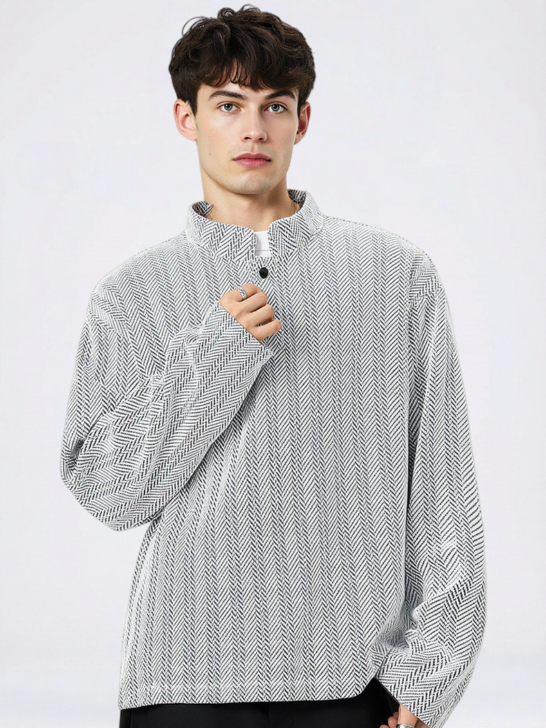 Henry's Collar Jacquard Collarless Sweatshirt