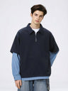 Layered-look Color-blocked Plaid Notch-Collar Zipper Sweatshirts&Hoodies