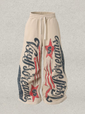 Plush Graffiti Print Loose Leisure Wide-leg Trousers