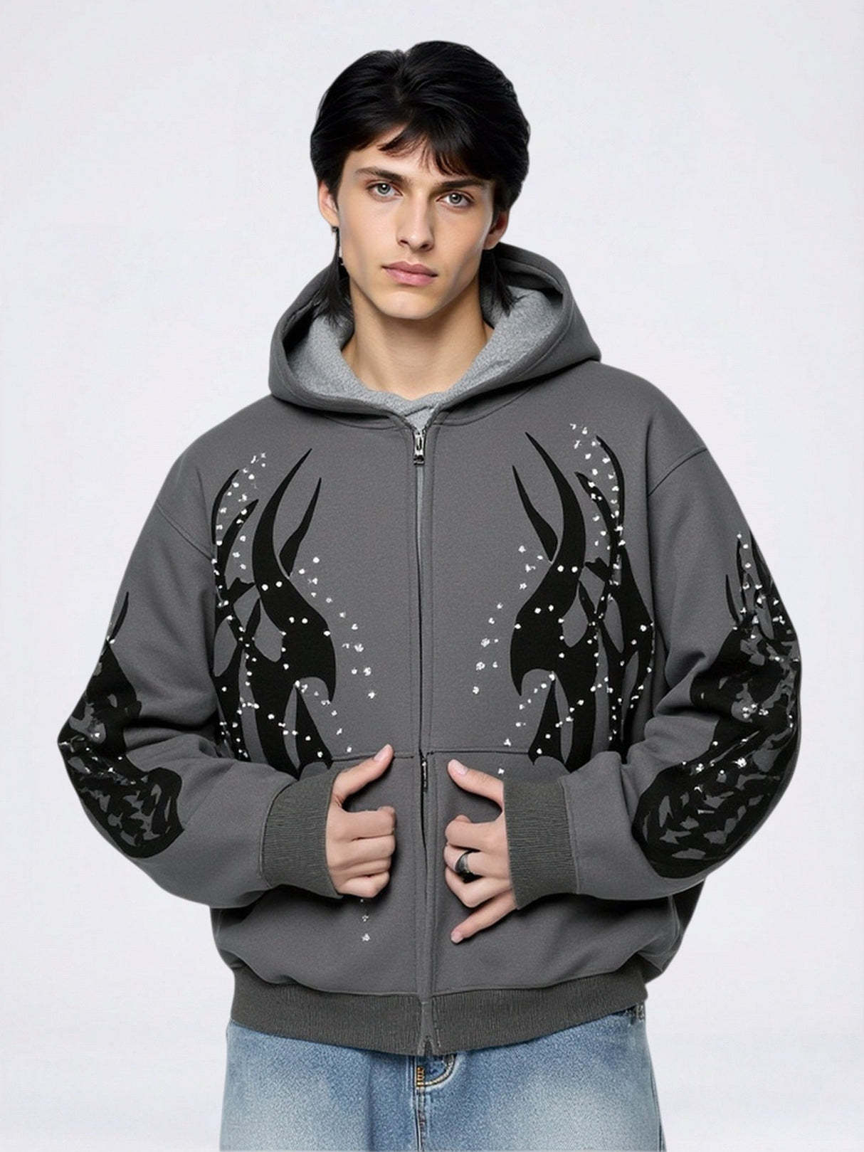 Flame Hot Diamond Cardigan Zipper Hoodies