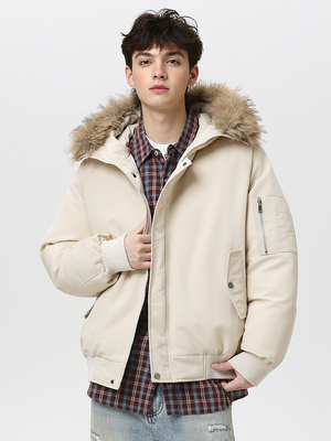 Thickening Keep Warm Fur Collar Black Short Parker Coat