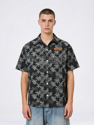 Retro Puzzle Rhinestone-studded Floral Shirts