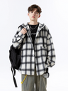 Plaid Stripes Sanding Thickening Hooded Long-sleeved Shirt
