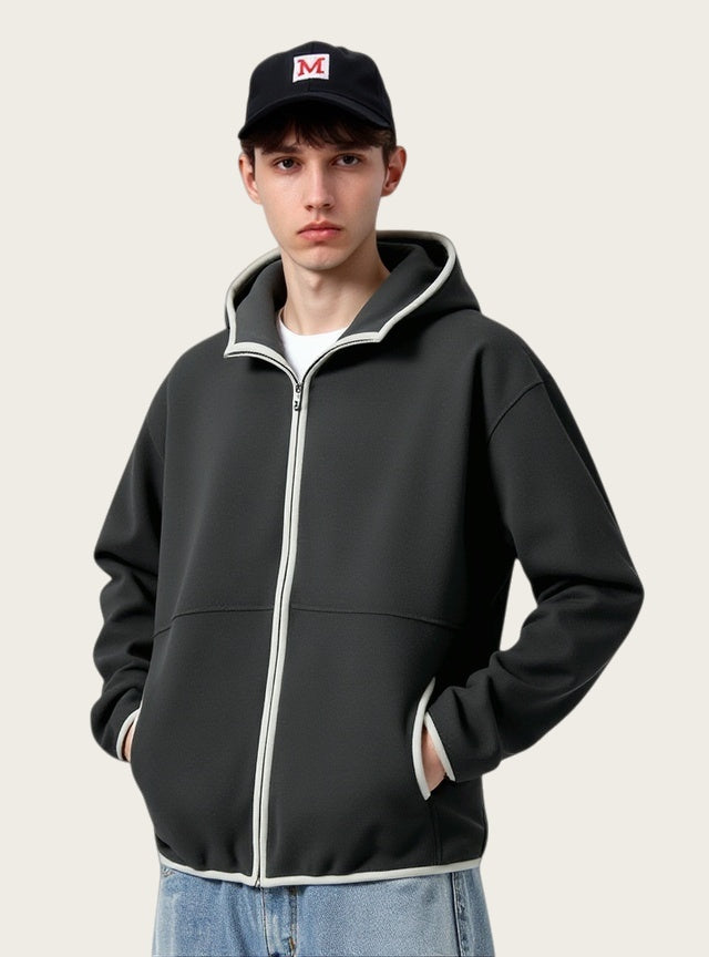 Fleece Contrasting Colors Plush Thickening Keep Warm Hooded Cardigan Jackets