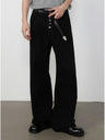 Retro Straight-fit Double Pleat Button Loose-fit Denim Pants