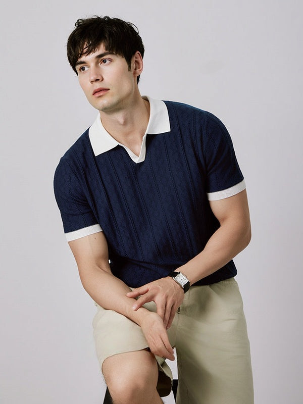 Old Money Style V-neck Color Matching Slim-fit Polo Shirts