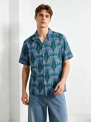 Cuban Territory CityBoy Coconut Trees Vacation Style Satin Shirts