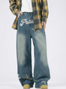 Letter Printed Washing Wide-leg Jeans