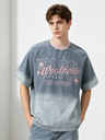 Patches Embroidery Gradient Personality Denim T-shirt