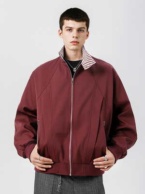 Contrasting Colors Stripes Stand Collar Tooling Loose Leisure Flight Jacket