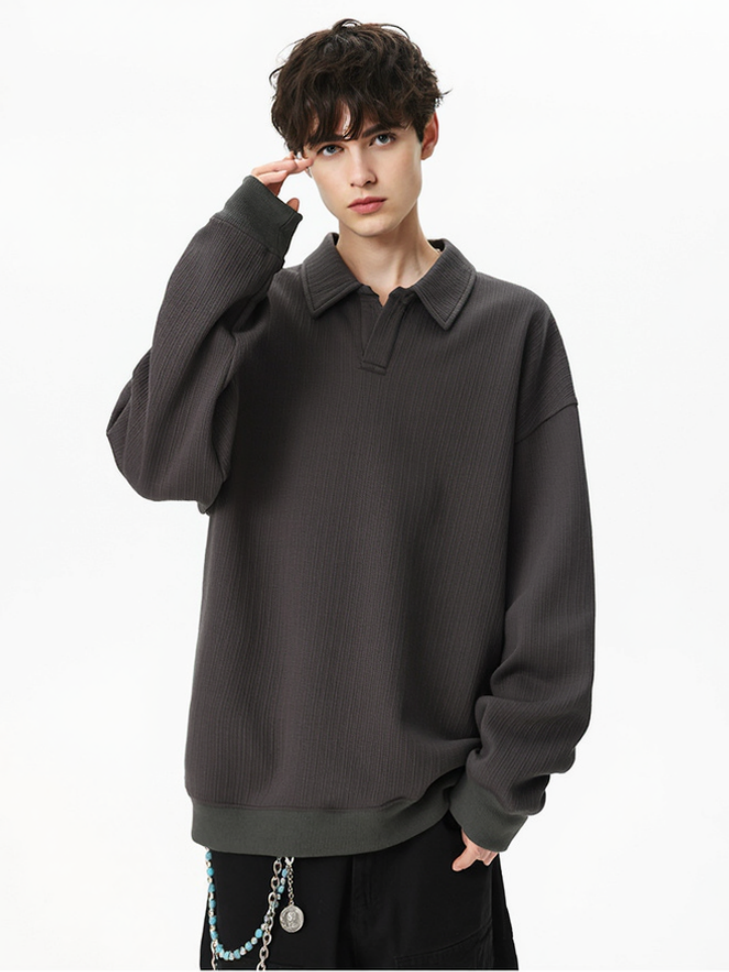 Jacquard All-match Loose Lapel Polo