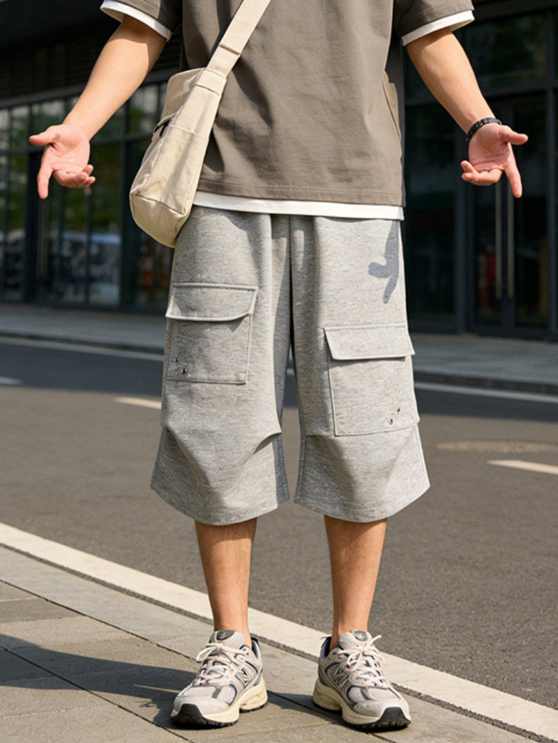 Multiple Pockets Embroidery Work Clothes Wide-leg Shorts