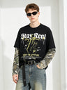 Retro Camouflage Layered-look Cropped Loose-fit T-shirts