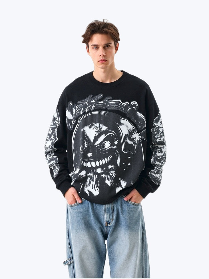 Dark Printed High Street Loose Long-sleeved T-shirt
