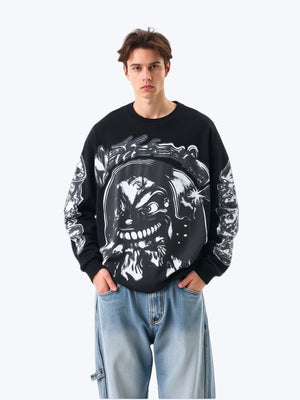 Dark Printed High Street Loose Long-sleeved T-shirt