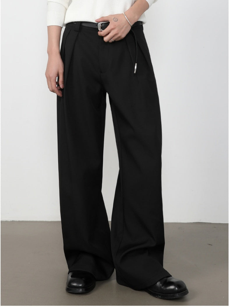 Stereo Double Pleat A-shape Loose-fit Dress Pants Pants