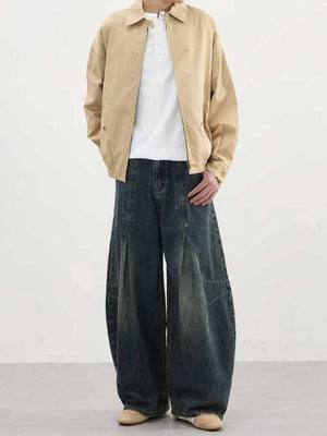 3D-Seam Pleated Banana-Cut Baggy Jeans