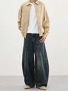 3D-Seam Pleated Banana-Cut Baggy Jeans
