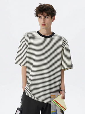 Color-blocked Stripes Loose-fit T-shirts