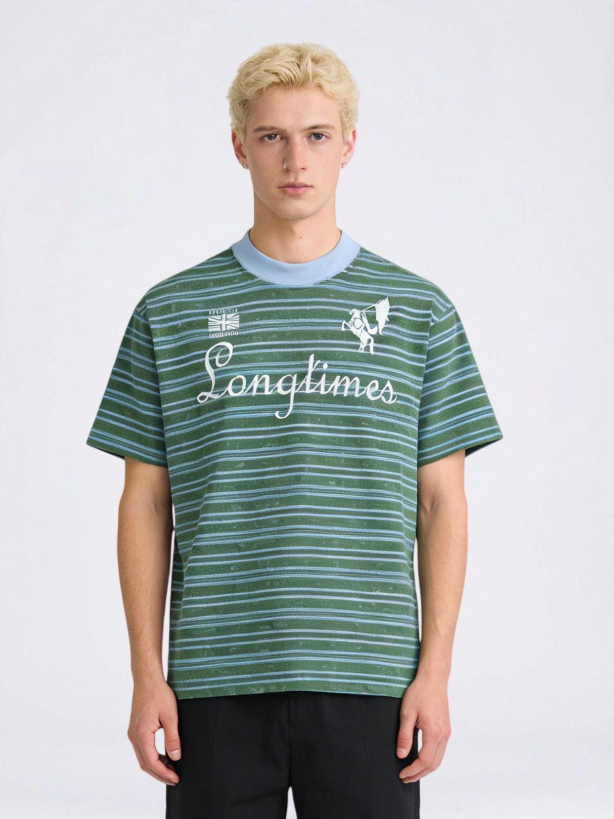 Distressed Letter Printed Color-blocked Stripes T-shirts