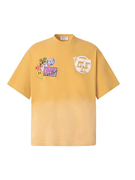 Water Wash Gradient Smiley Face T-shirts