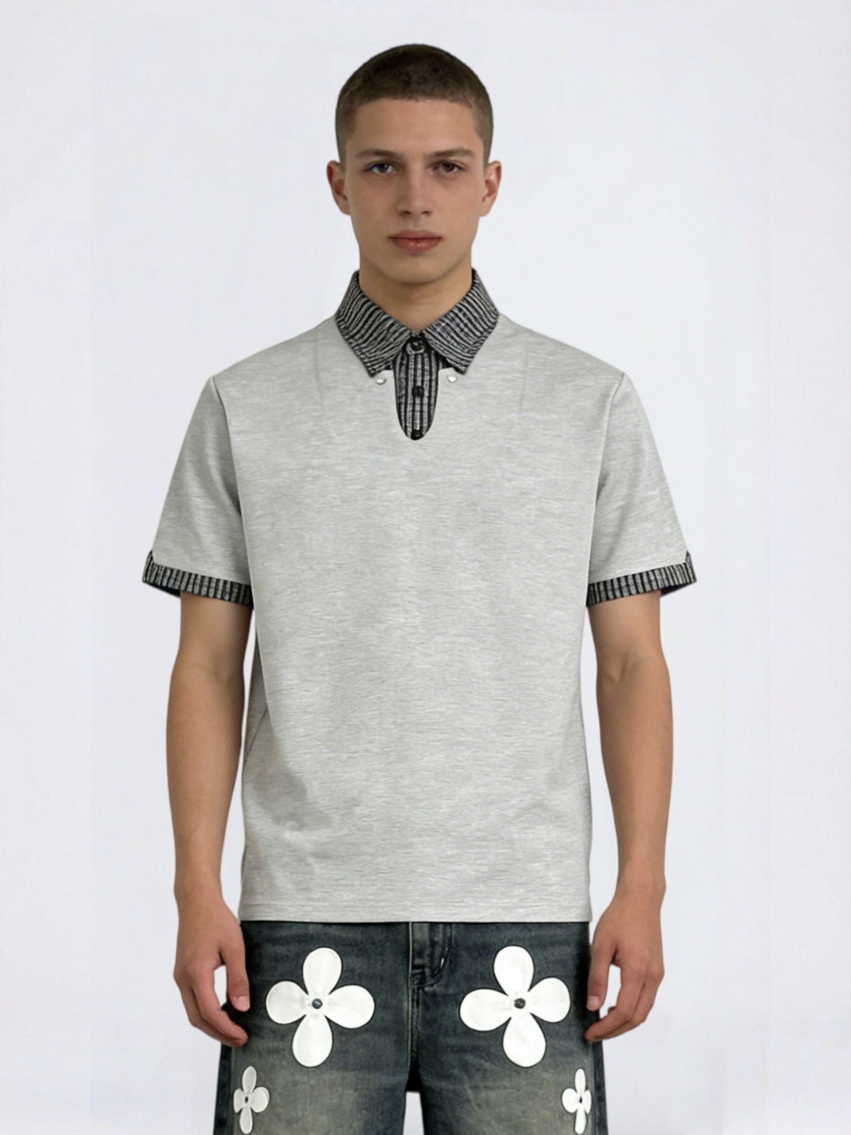 Layered-look Cleanfit Plaid Polo Shirt