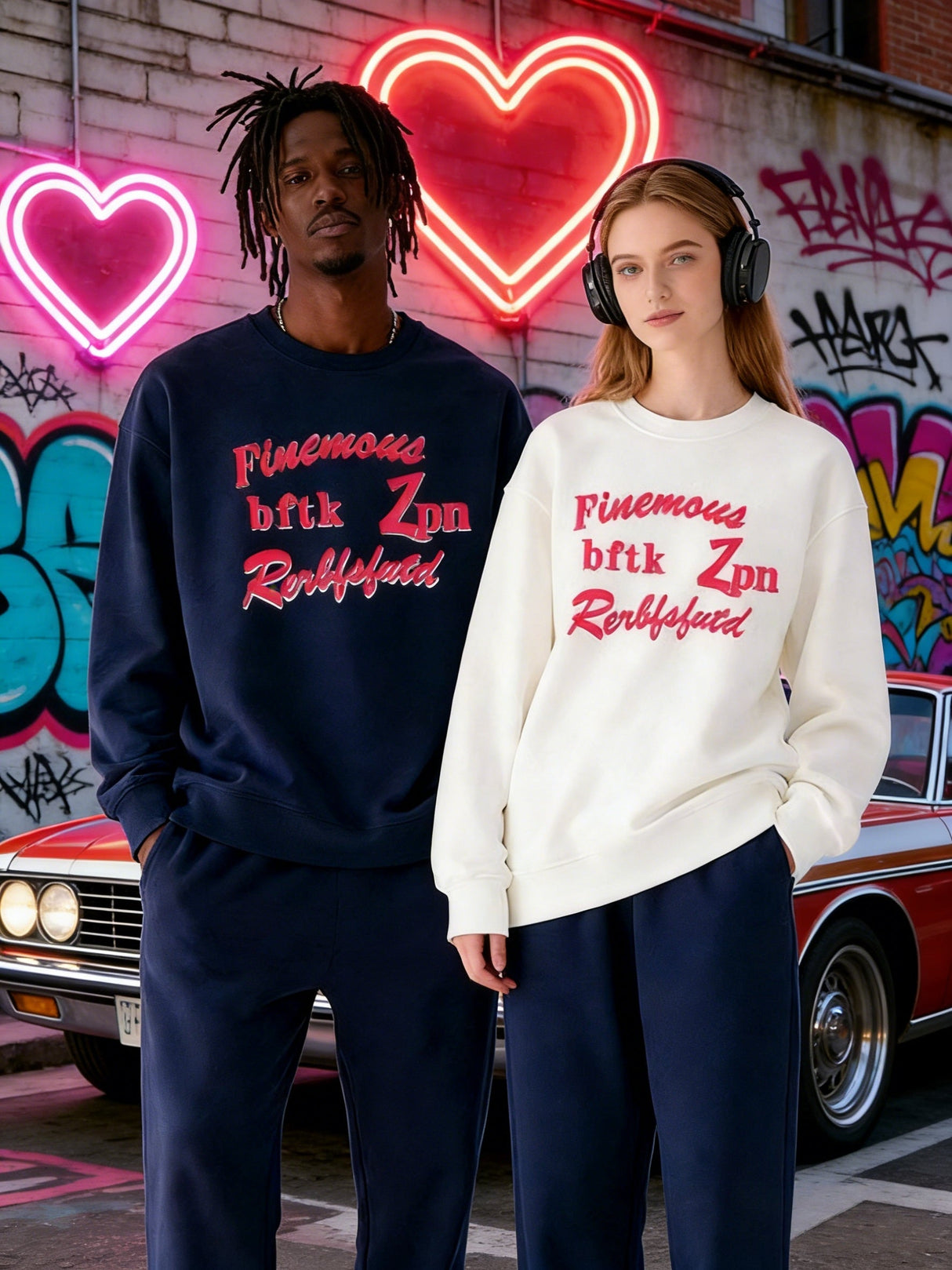 Valentine Gift Loose-fit Warm Letter Print Sweatshirts