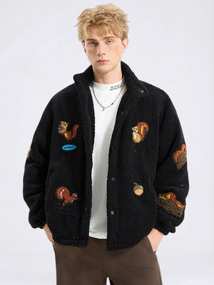 Veste coupe-vent à col montant et imprimé écureuil