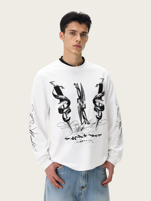 305G Dark Dagger Print Loose Long-sleeved T-shirt