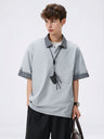 Color-blocked Layered-look Stripes Patchwork Polo Shirt