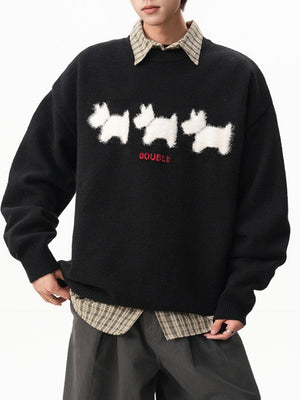 Oversized-Pullover mit Welpenmuster im Preppy-Stil