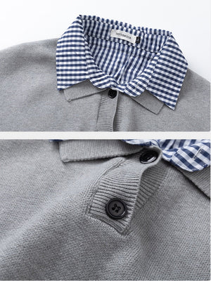 Plaid Shirt Collar Splicing Fake Two Pieces Sweaters