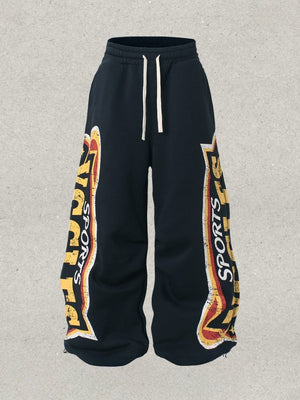 Retro Large Letter Print Wide-leg Sports High Fleece-lined BF Curved Blade Sweatpants
