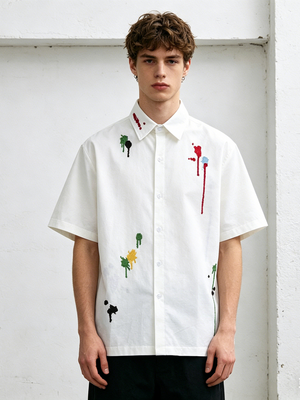 Splashing Ink Embroidery Loose-fit Vibe Shirts