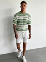 Hollow Out Color-blocked Retro Stripes Knitting T-shirts