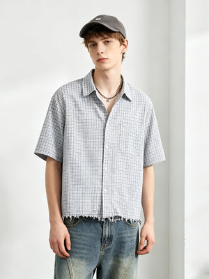 Destroy Hem Plaid Lightweight Boxy Shirts