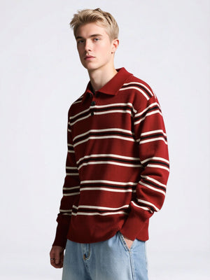 Notch-Collar Striped Sweater