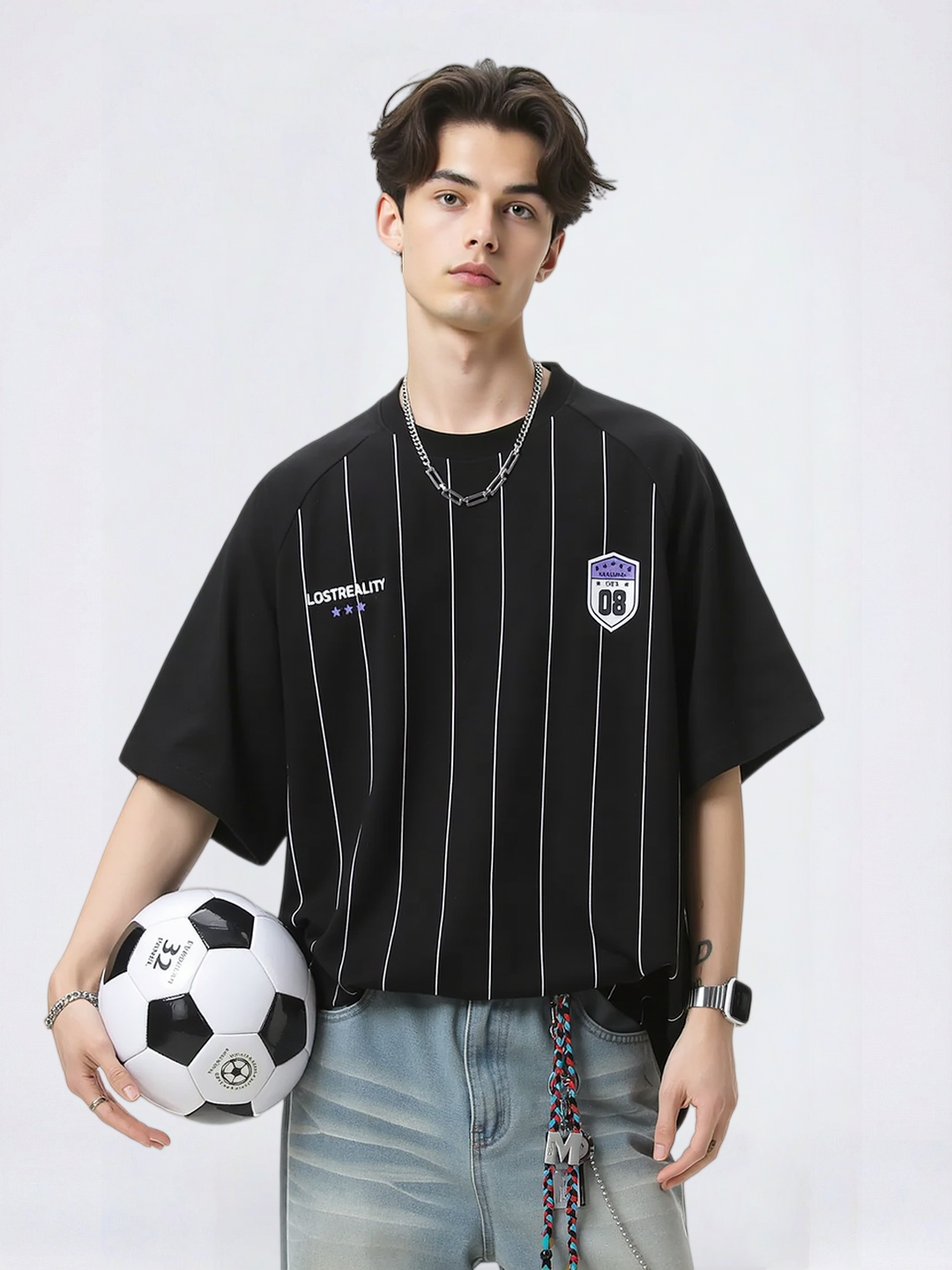 Printed Color-blocked Stripes Sports Loose-fit T-shirts