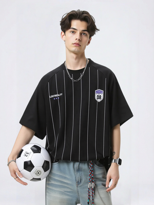 Printed Color-blocked Stripes Sports Loose-fit T-shirts