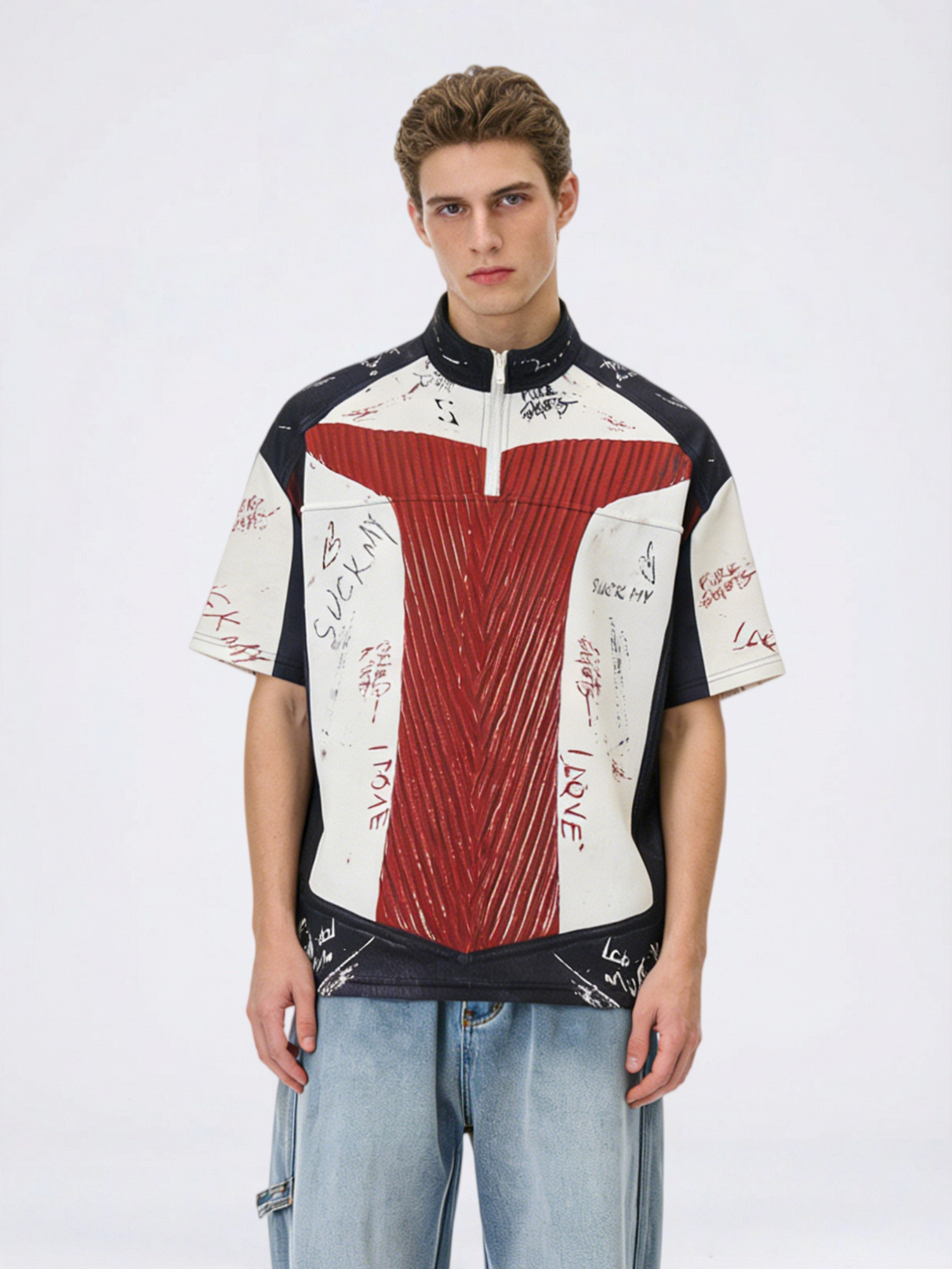 Letter Graffiti Color-blocked Loose-fit T-shirts