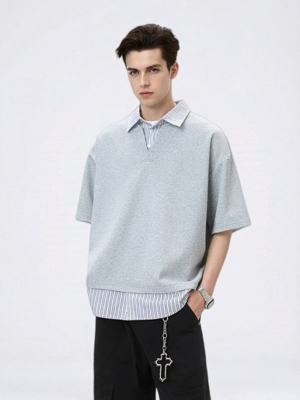V-shaped Layered-look Patchwork Shirts