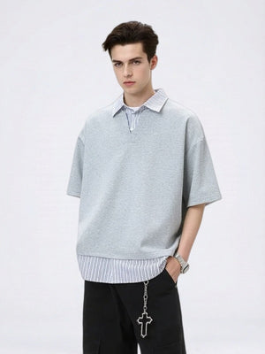 V-shaped Layered-look Patchwork Shirts