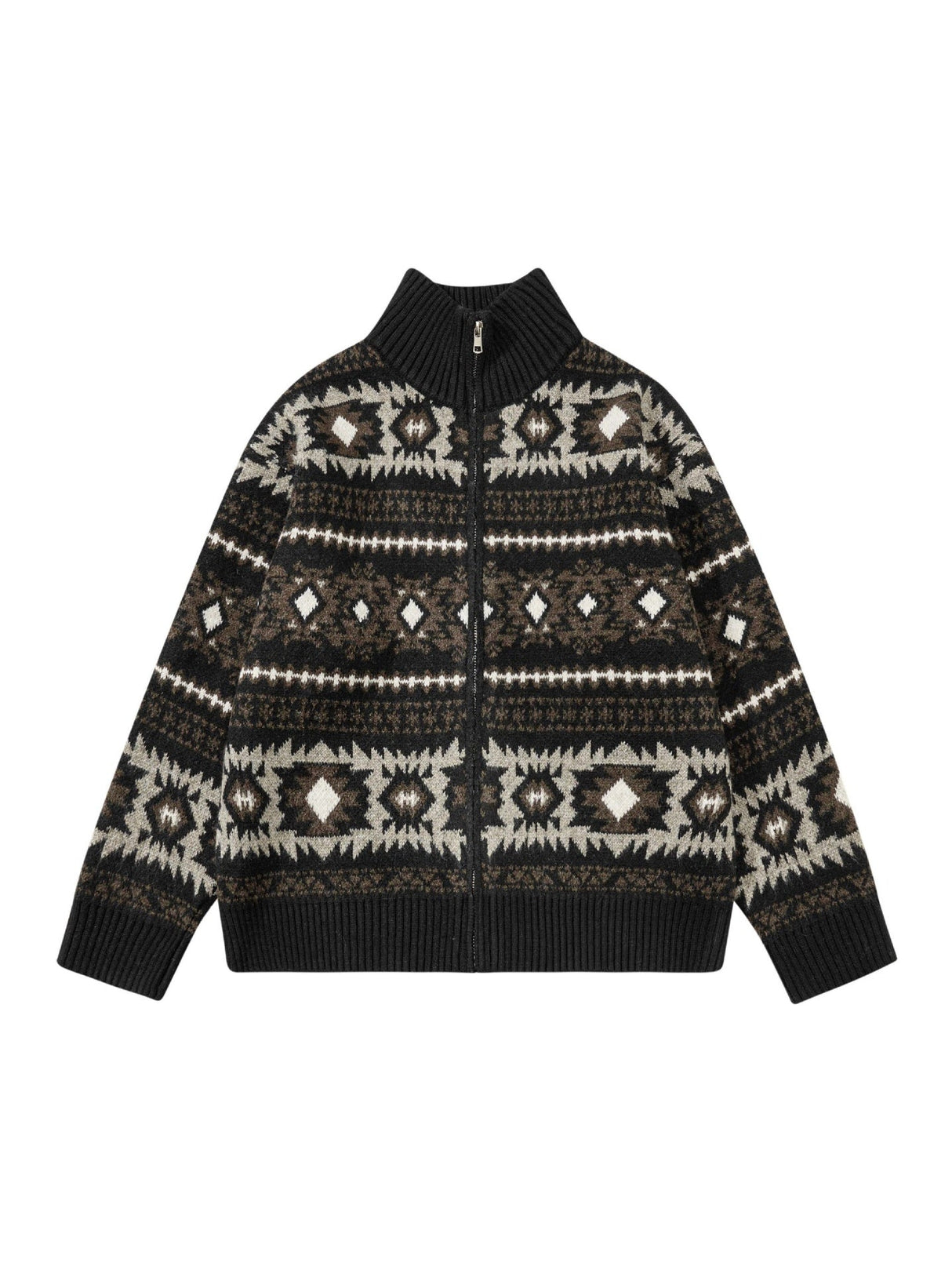 Fair Isle Contrasting Colors Jacquard Preppy Style Knitted Cardigan